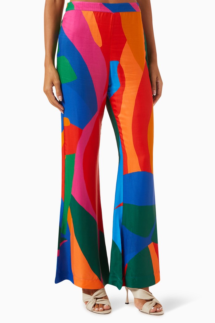 

Colourful Leaves Pants in Satin, Multicolour