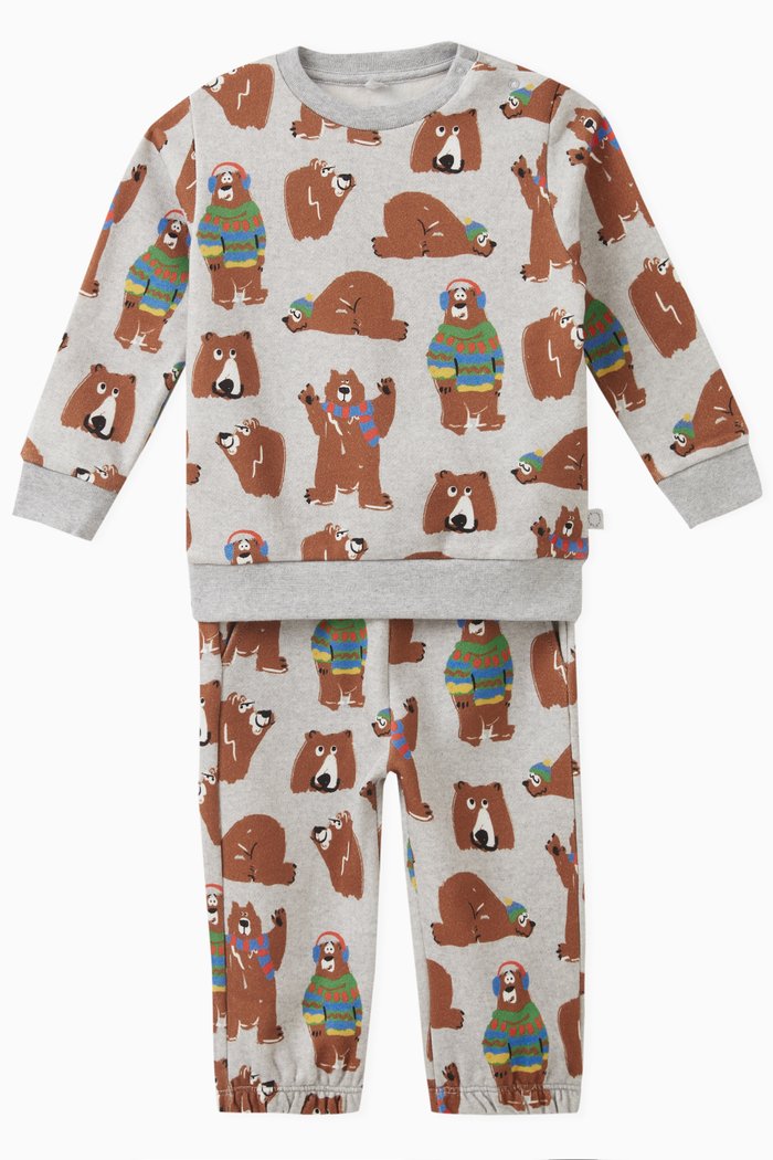 

Bear-motif Tracksuit in Cotton, Grey
