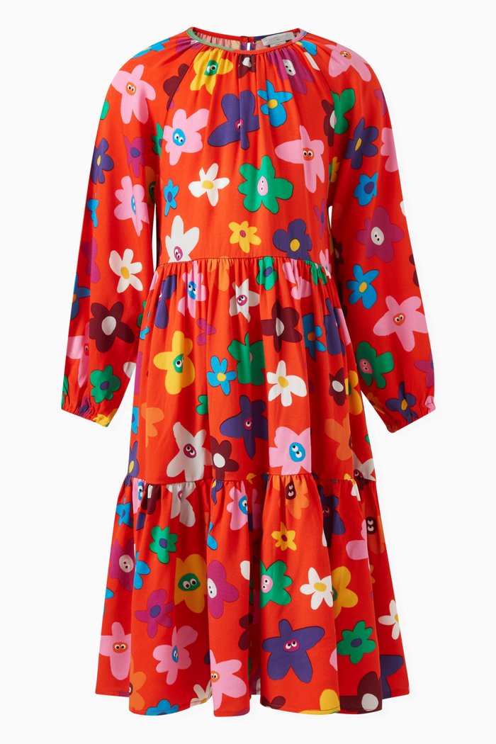 Floral Print Dress in Viscose, Red