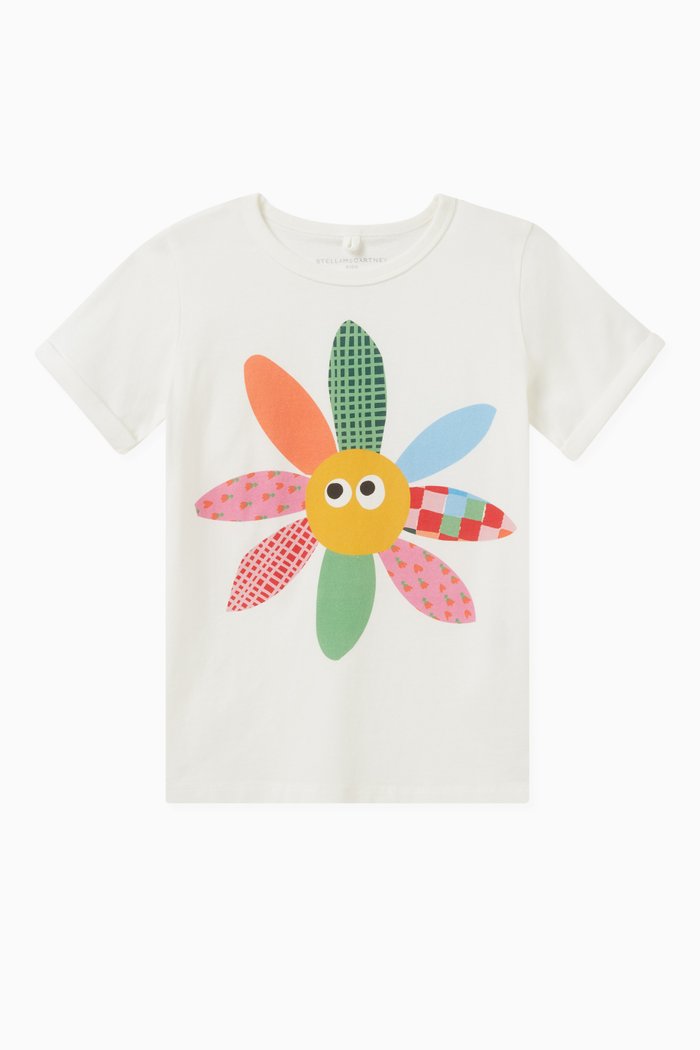 

Flower Print T-shirt in Cotton, White