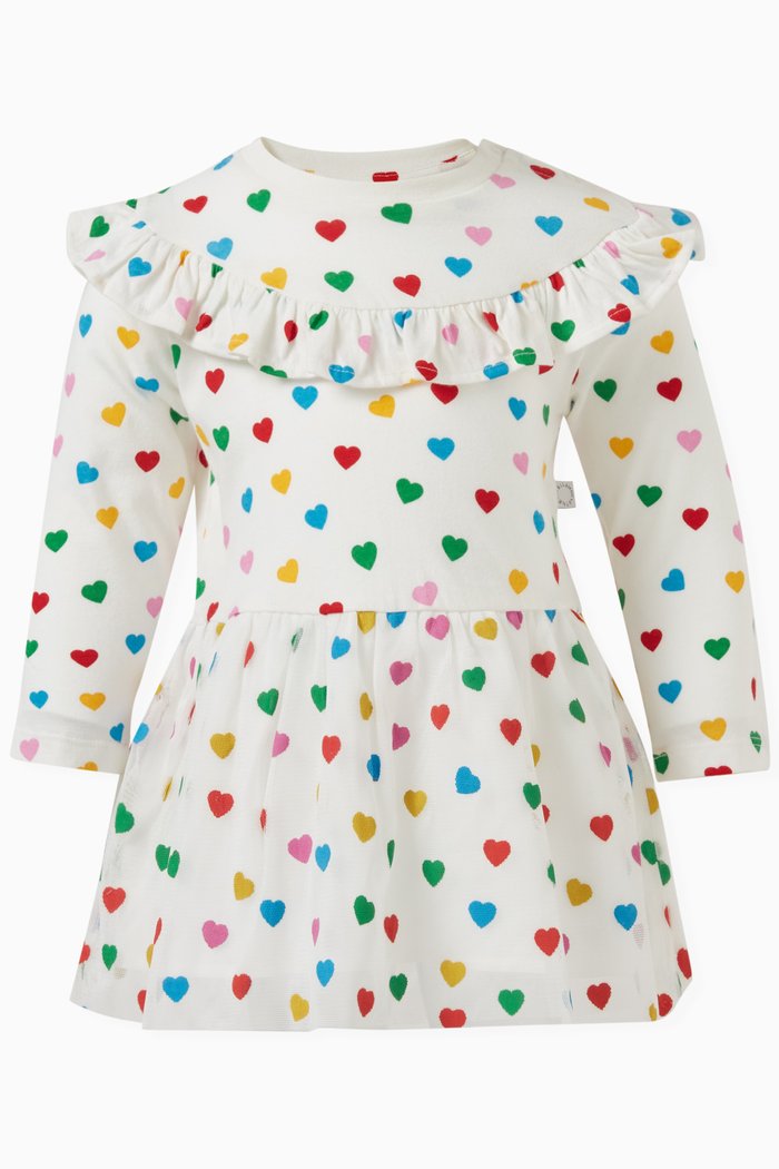 Heart Print Dress in Organic Cotton, White