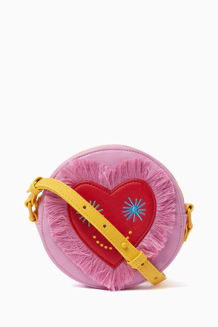 Heart-detail Shoulder Bag in Polyurethane, Pink