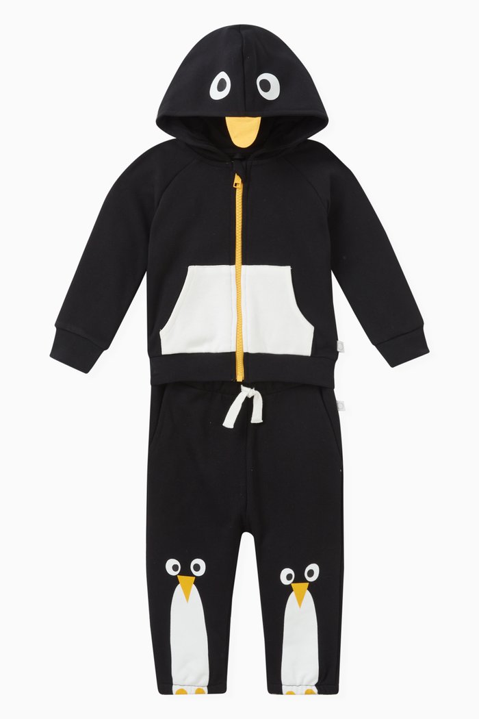 

Penguin Print Tracksuit Set in Organic Cotton, Black