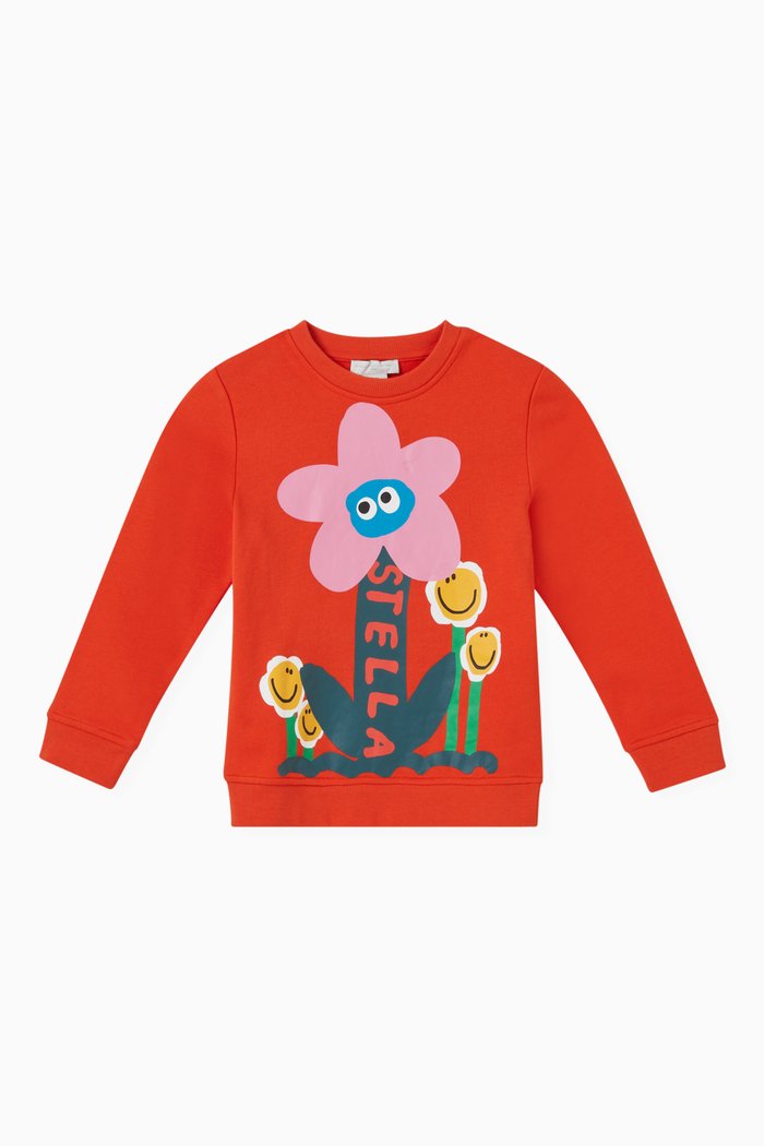 

Floral-print Sweatshirt in Cotton, Red