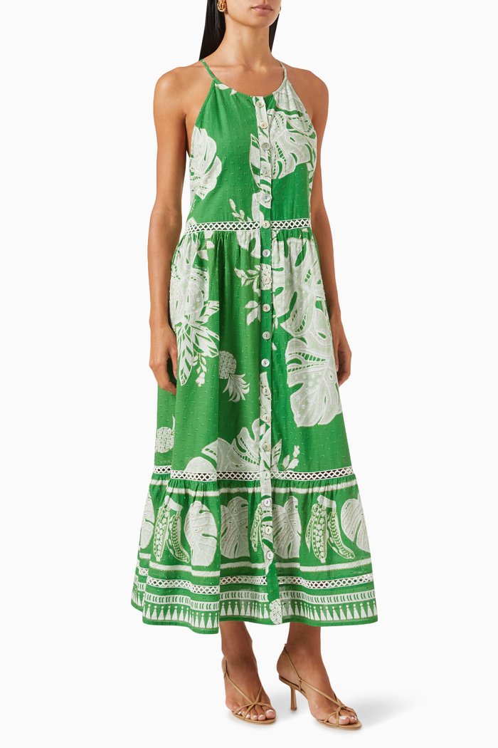 

Monsteras Midi Dress in Cotton, Green