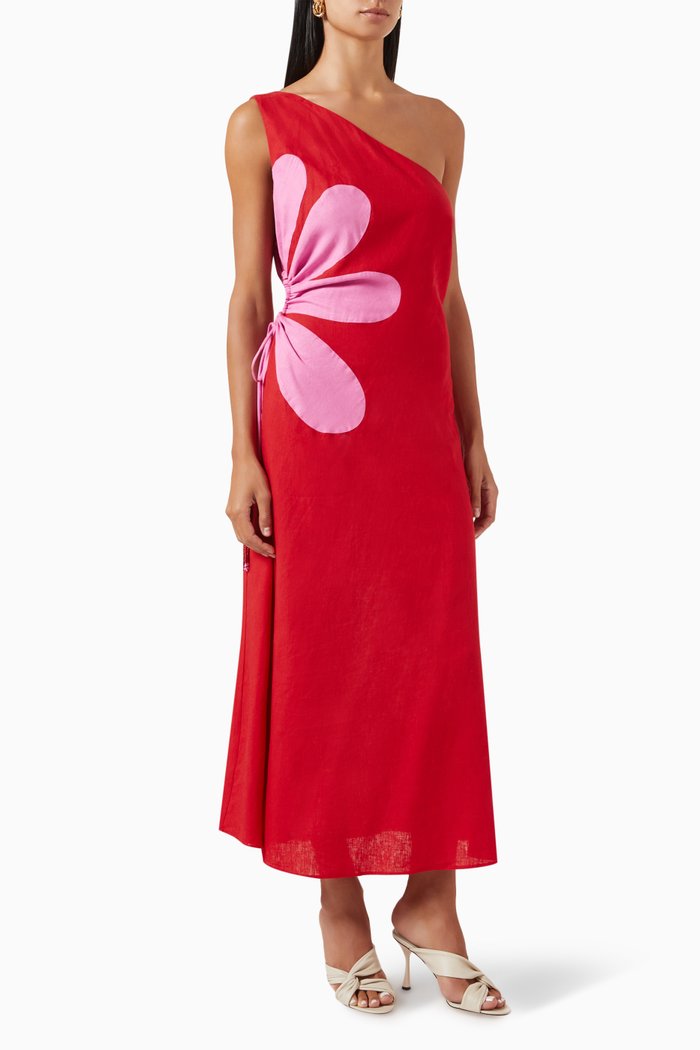 

Cut-out Flower Dress in Linen, Red