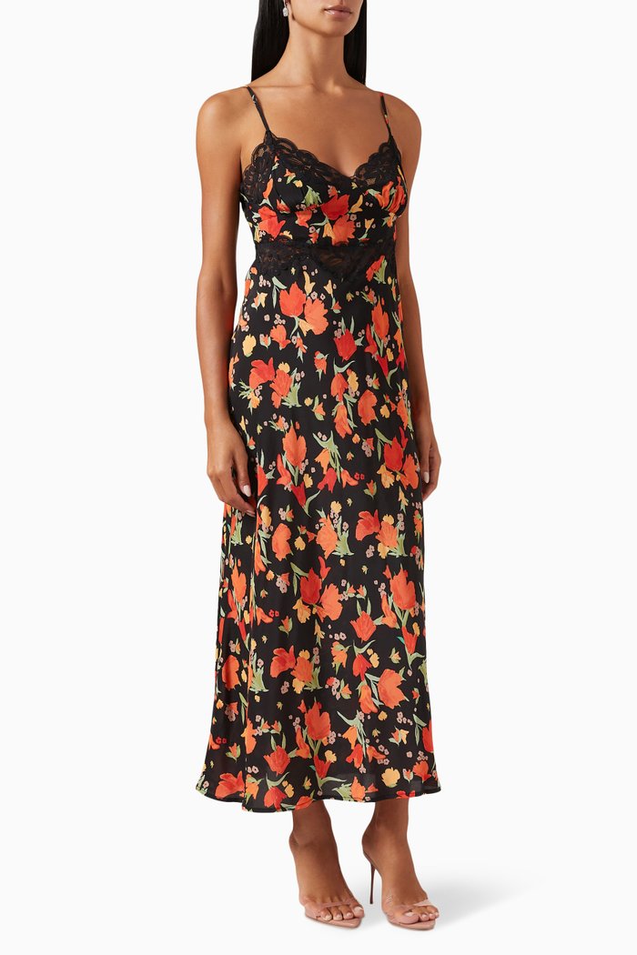 

Amora Midi Dress in Silk, Black