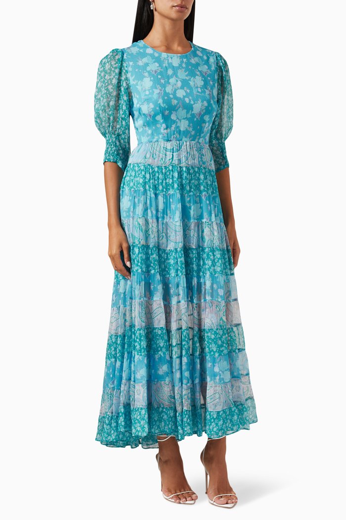 

Agyness Midi Dress in Georgette, Blue