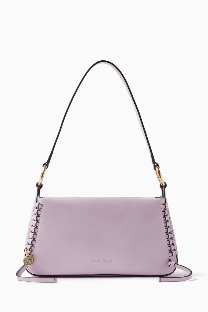 Tilda Baguette Shoulder Bag in Leather, Purple