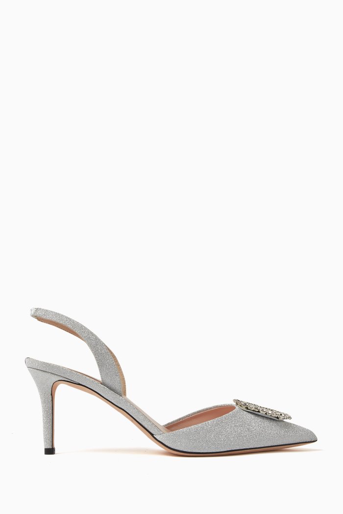

Mabel 70 Slingback Sandals in Glitter Fabric, Silver