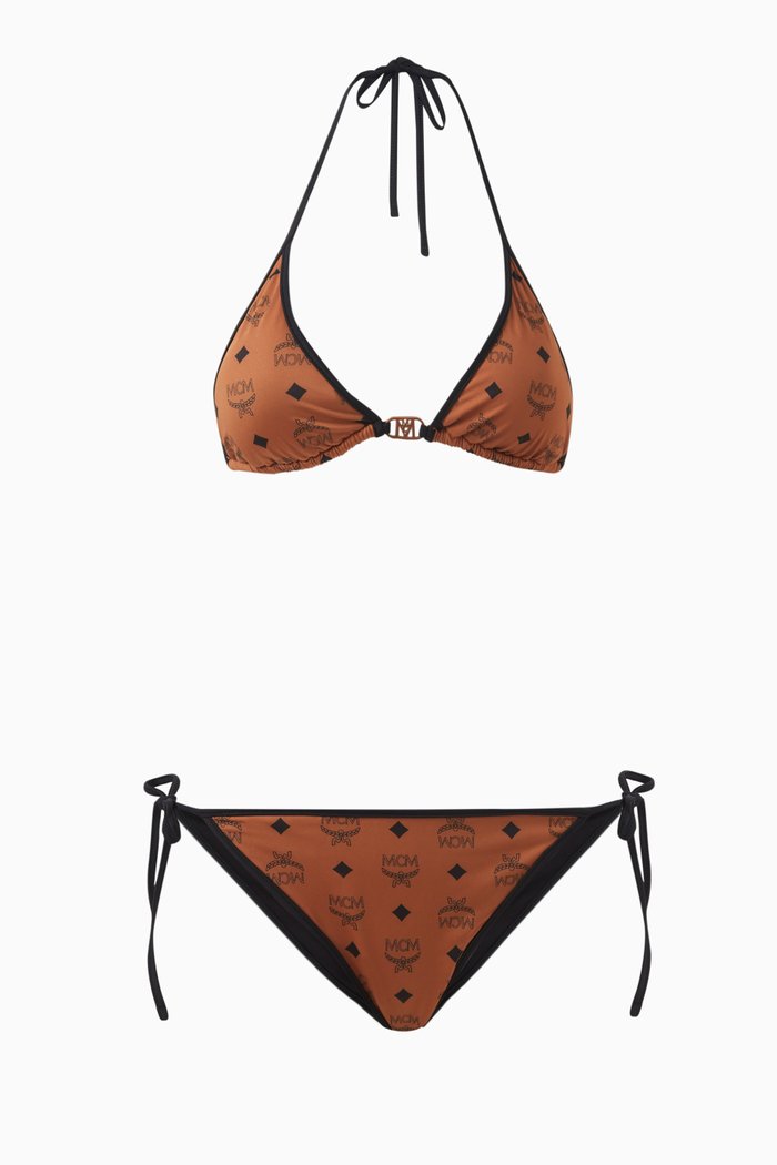 

All-over Logo Print Bikini, Brown