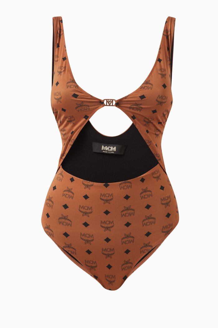 

Logo Print One-piece Swimsuit, Brown