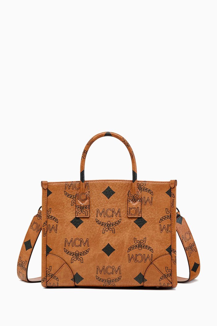 Small München Tote in Visetos Monogram Canvas, Brown
