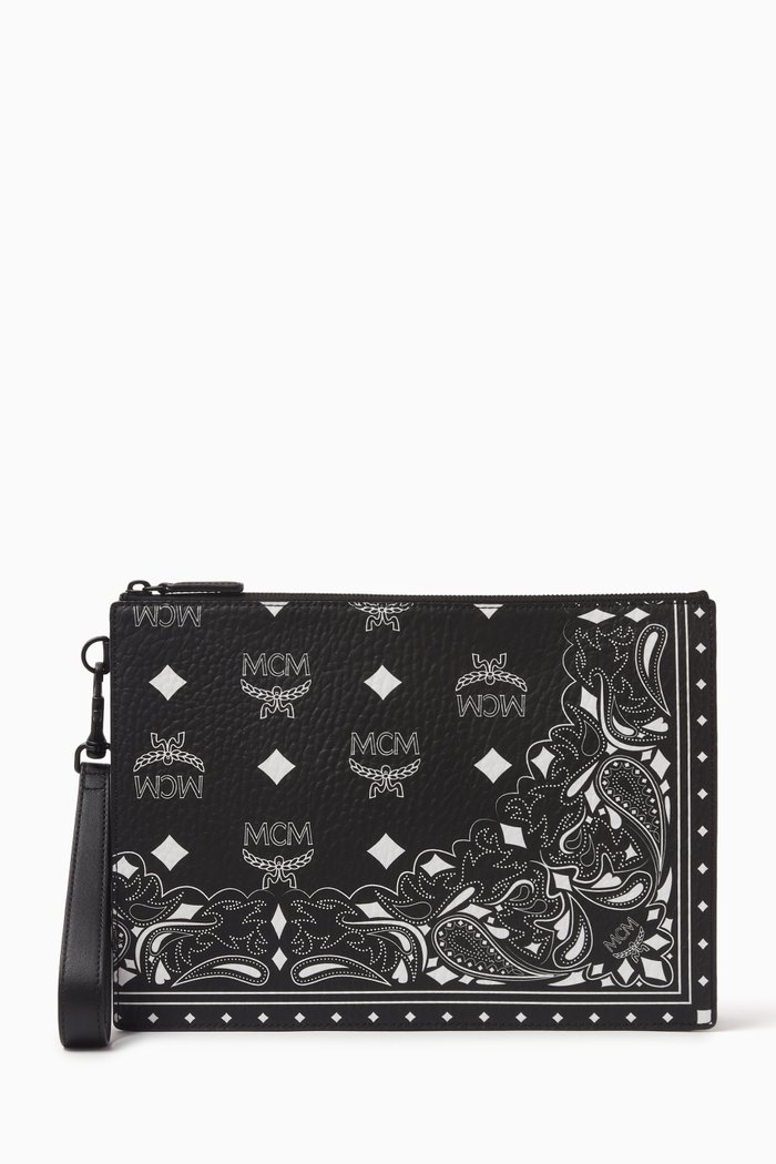

Aren Wristlet Zip Pouch in Bandana Visetos, Black