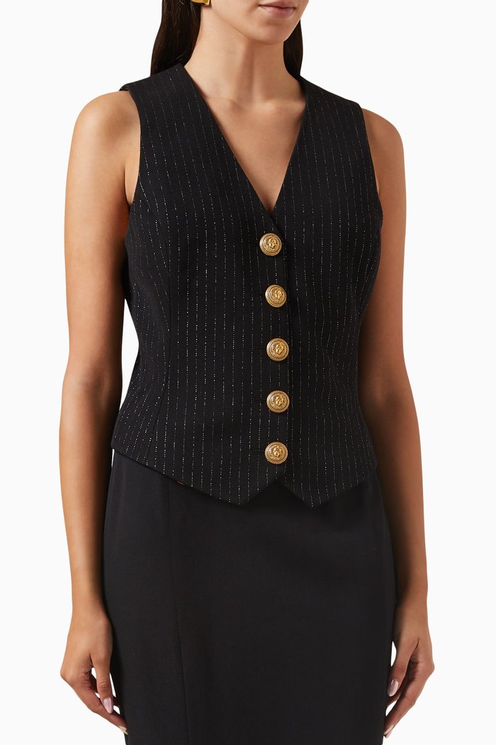 

Lurex Striped Sleeveless Waistcoat, Black