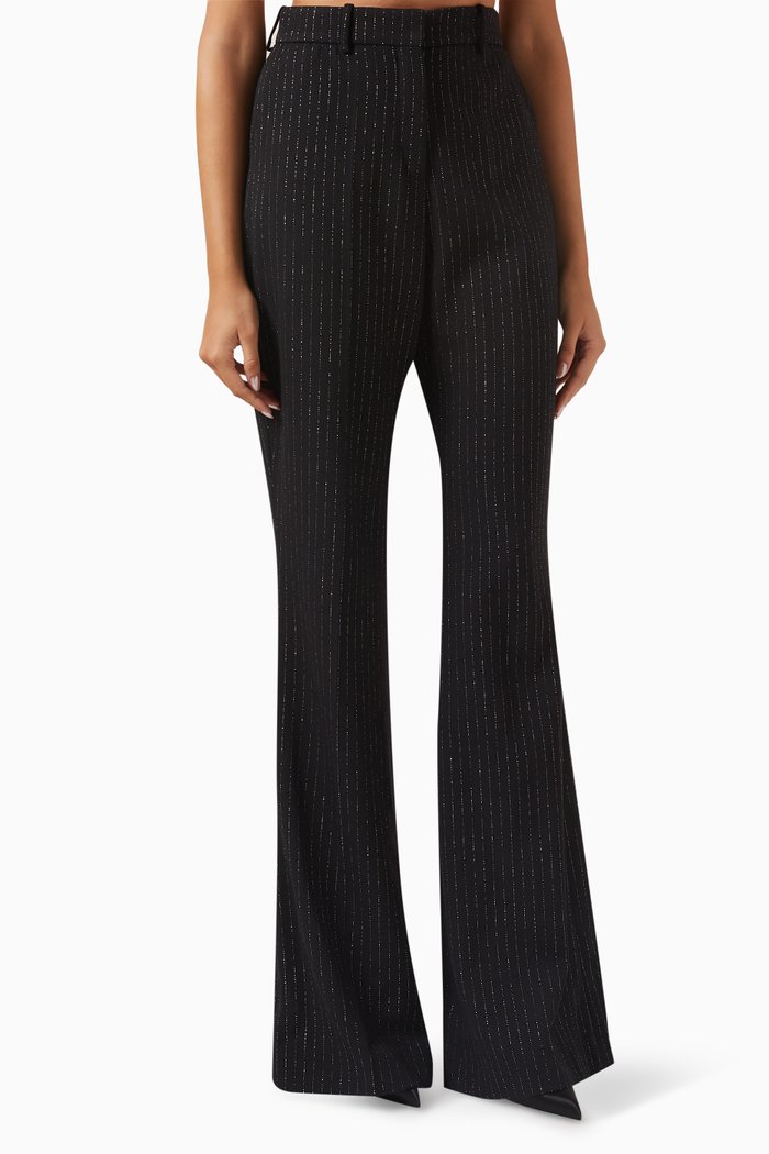 

Lurex Striped Straight Pants in Wool-blend, Black