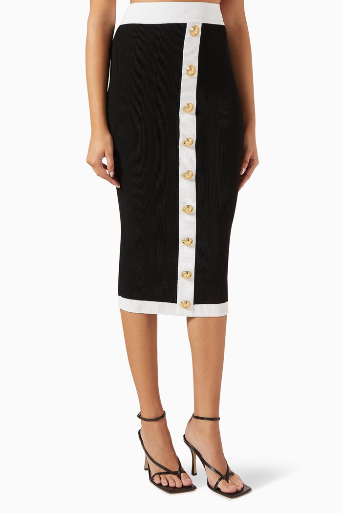 Buttoned Midi Skirt in Viscose-knit, Black