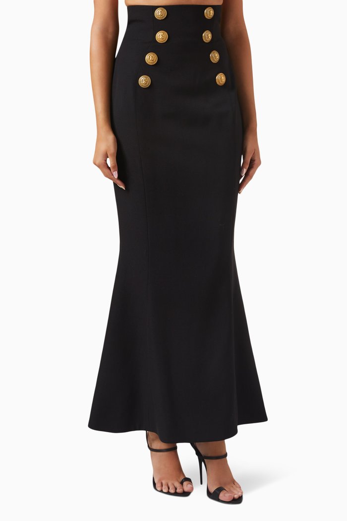 

Button High-Waist Maxi Skirt in Wool, Black