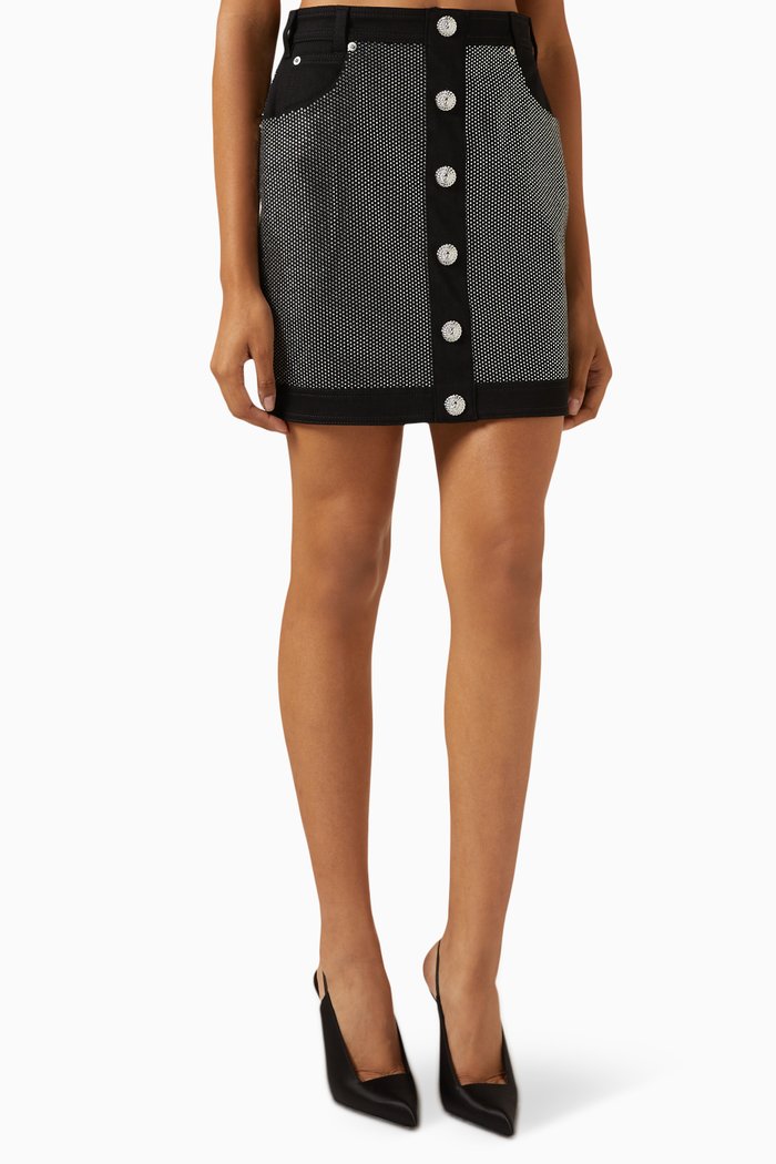 

Crystal-embellished Mini Skirt in Denim, Multicolour