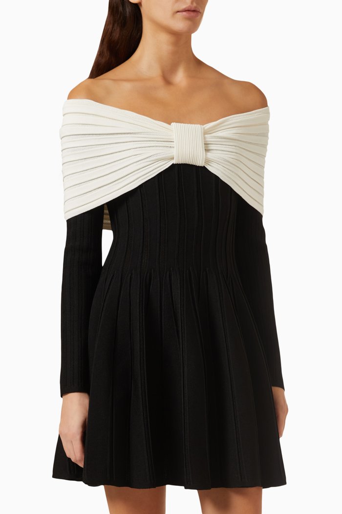 

Off-the-shoulder Skater Dress in Textured Knit, Multicolour