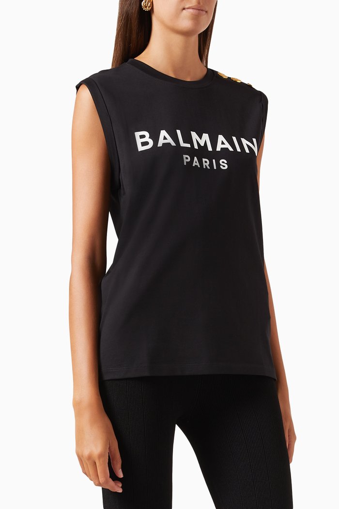 Button Logo Tank Top in Jersey, Black