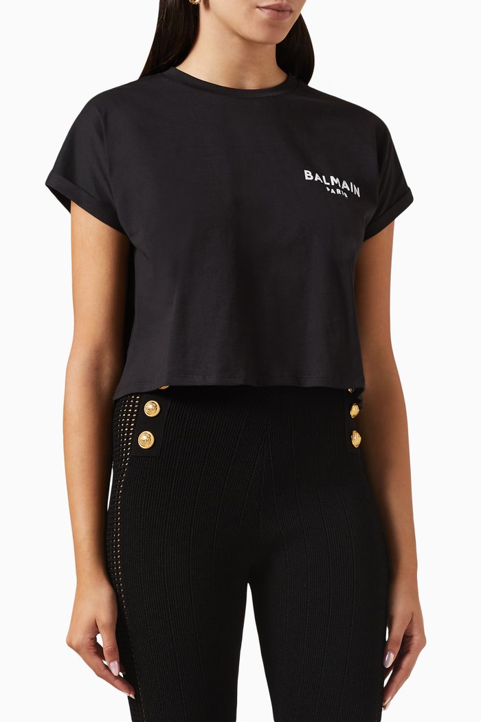 

Flocked Crop T-shirt in Jersey, Black