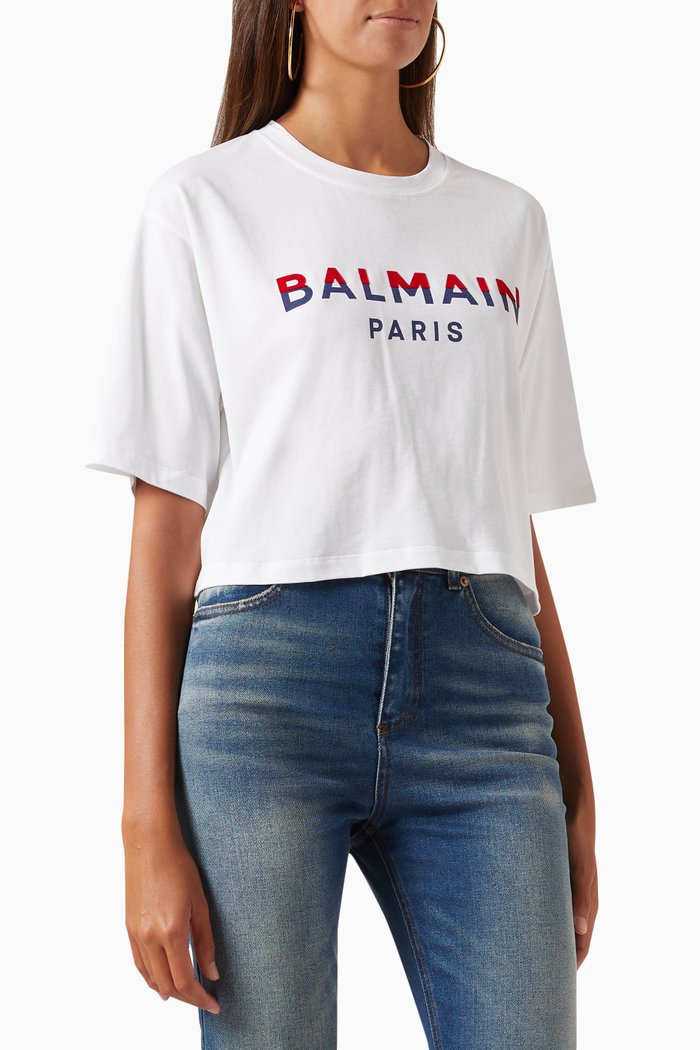 

Flocked Logo Crop T-shirt in Jersey, Multicolour