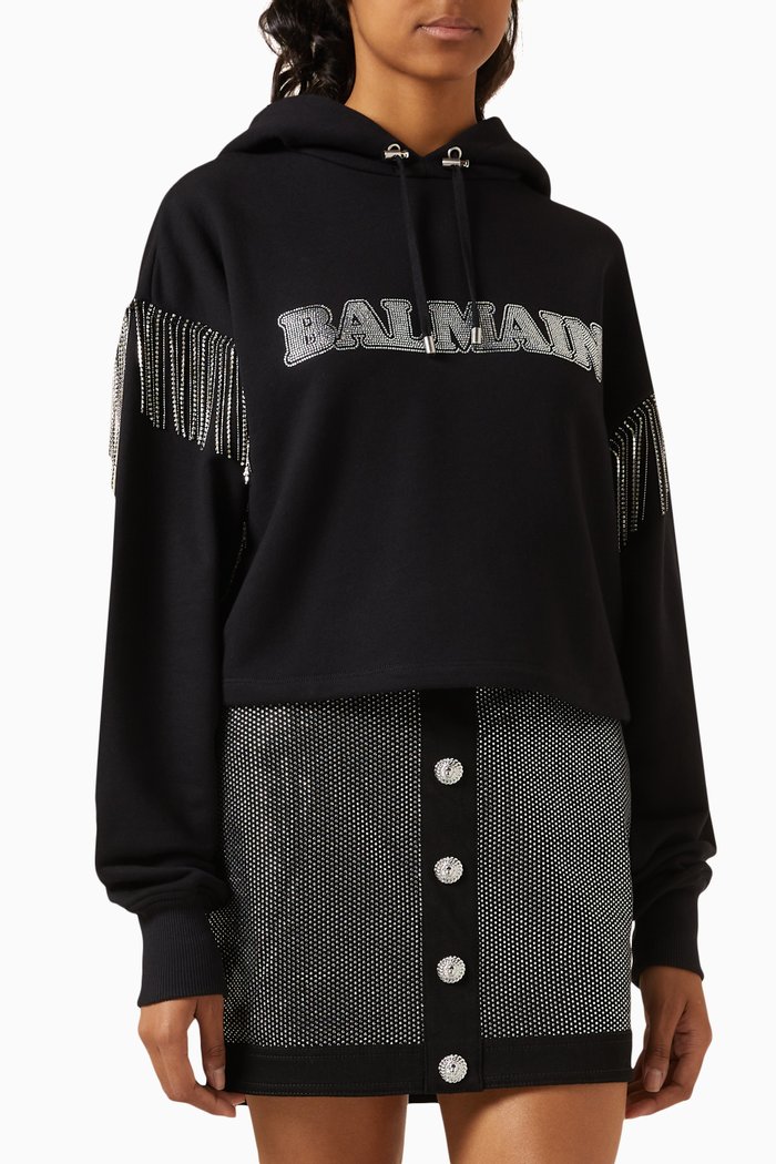

Crystal-embellished Crop Hoodie in Organic Cotton, Multicolour
