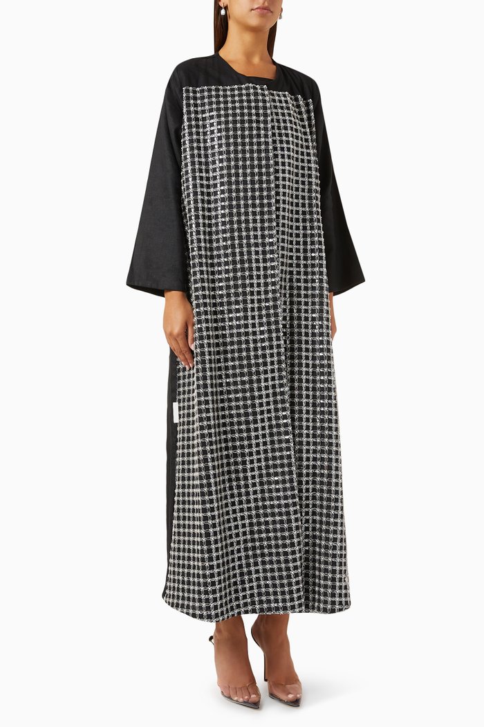 

Embellished Box-lace Abaya in Linen, Multicolour