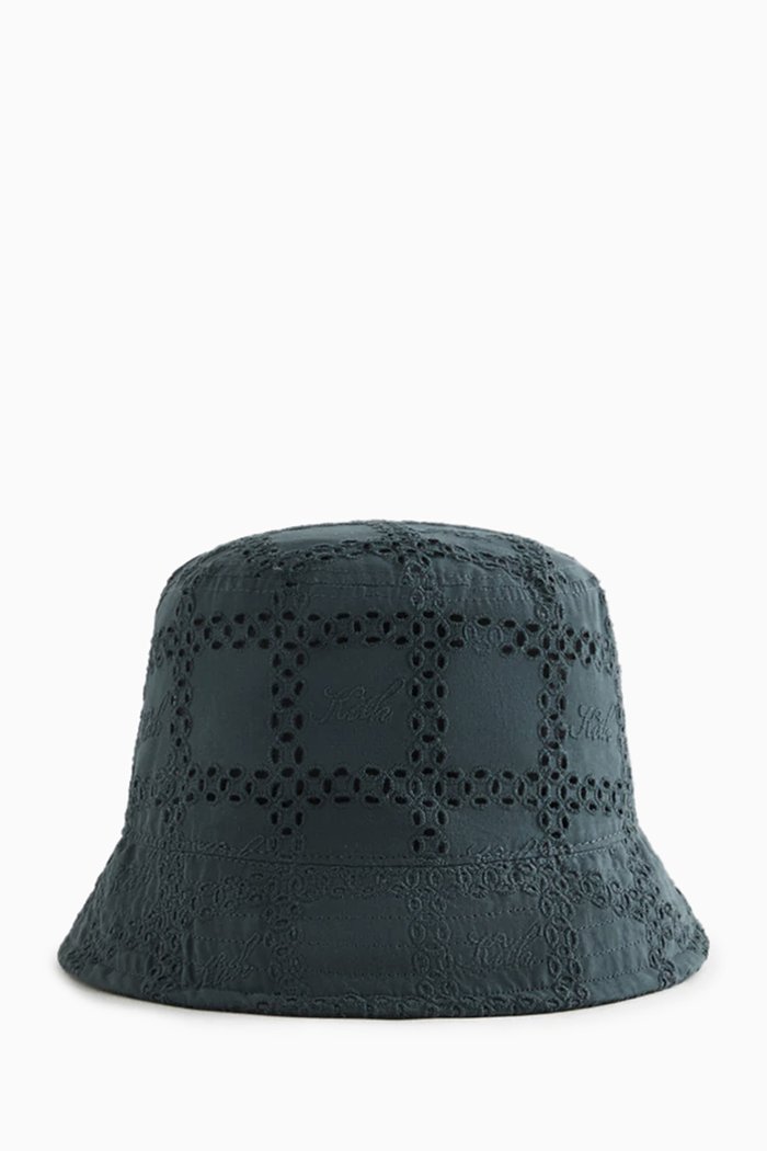 Broderie Logo Bucket Hat in Cotton, Green