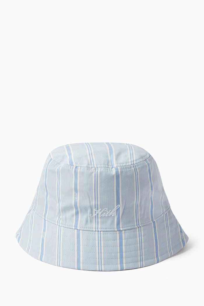 

Logo Striped Bucket Hat in Cotton, Blue