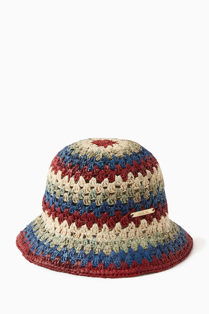 

Multi Stitch Bucket Hat in Raffia, Multicolour