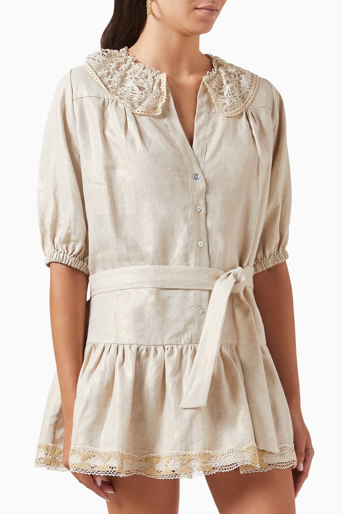 

Brigitte Mini Dress in Linen, Neutral