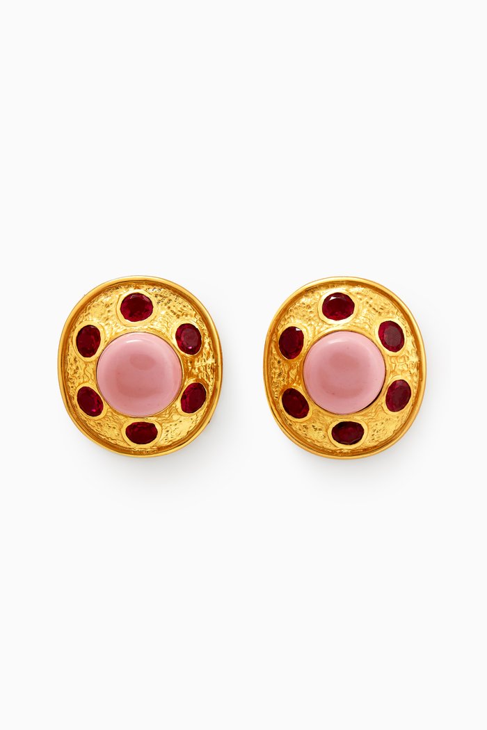 

Vivienne Clip Earrings in 24kt Gold-plated Brass, Pink
