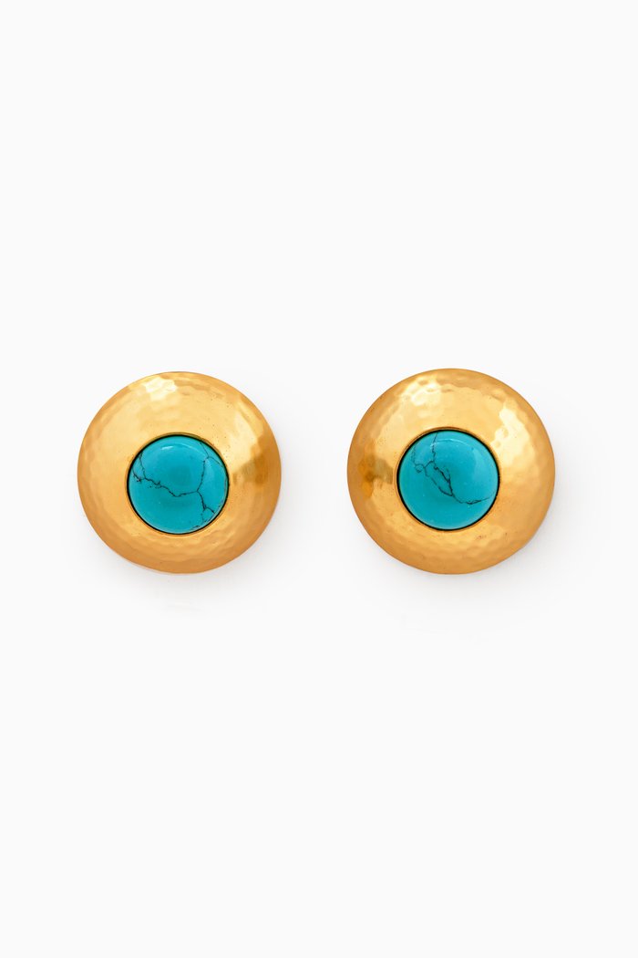 

Lucia Clip Earrings in 24kt Gold-plated Brass, Blue