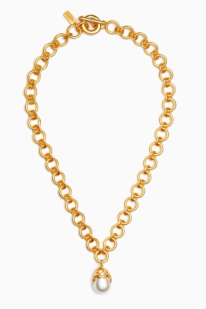 

Gemma Chain Pearl Pendant Necklace in 24kt Gold-plated Brass, White