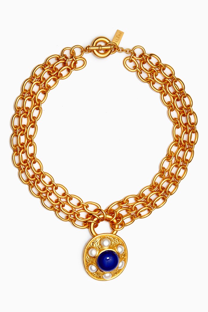 

Vivienne Pendant Chain Necklace in 24kt Gold-plated Brass, Blue