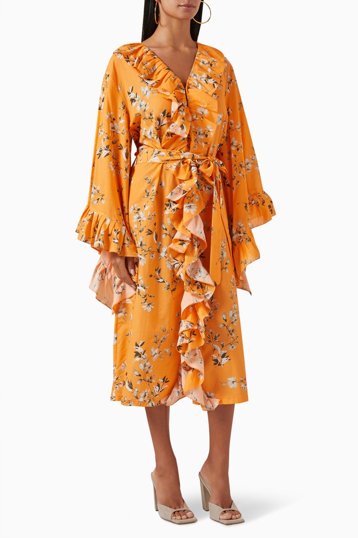 

Josephine Ruffle Robe in Cotton, Orange