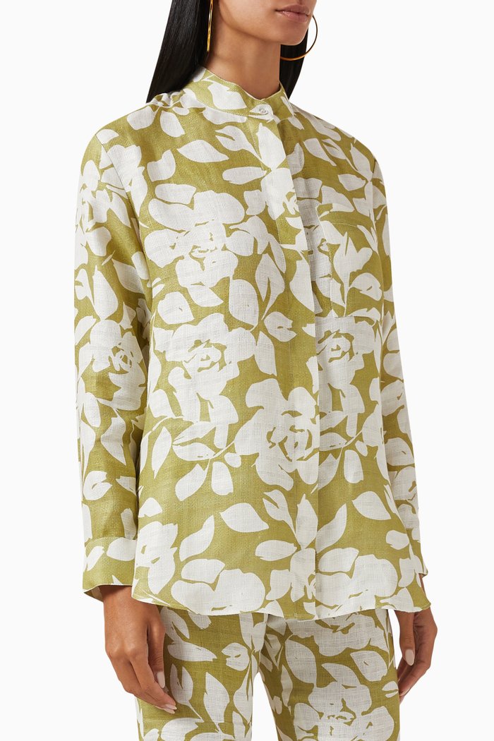 

Lily Printed Shirt in Linen, Green
