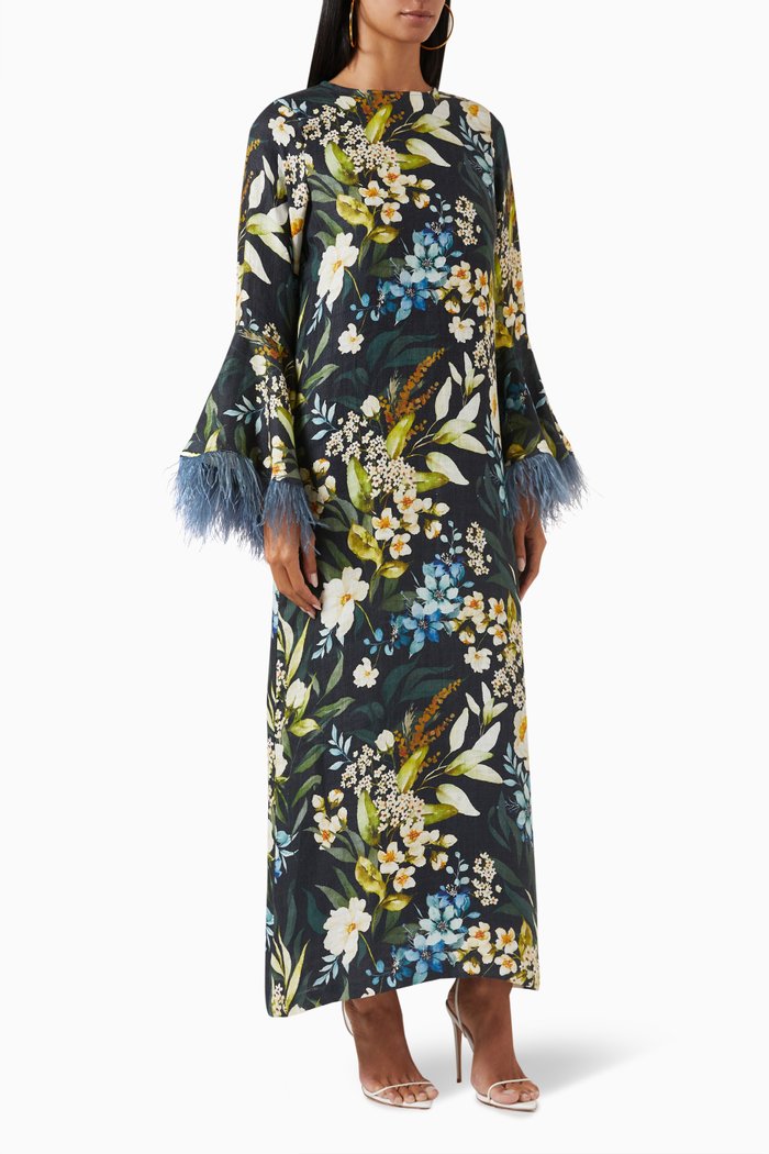 

Gardenia Plumas Kaftan in Linen, Black