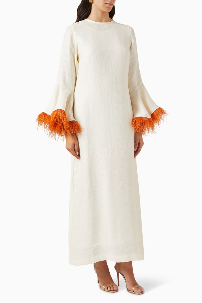 

Gardenia Plumas Kaftan in Linen, White