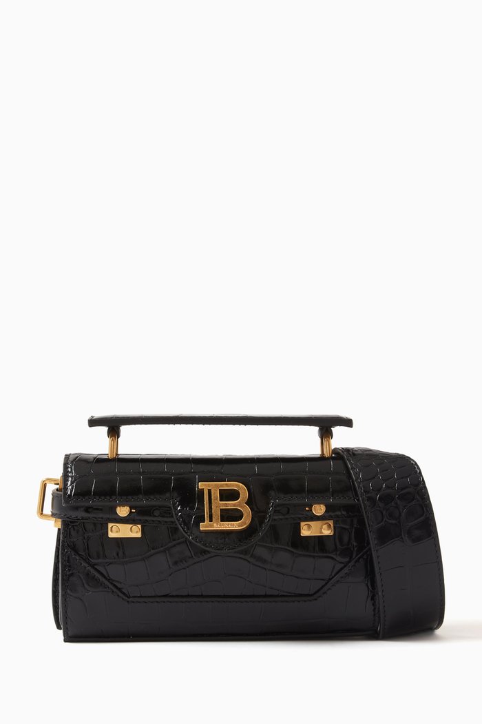 

B-Buzz 19 Baguette Bag in Crocodile-embossed Leather, Black