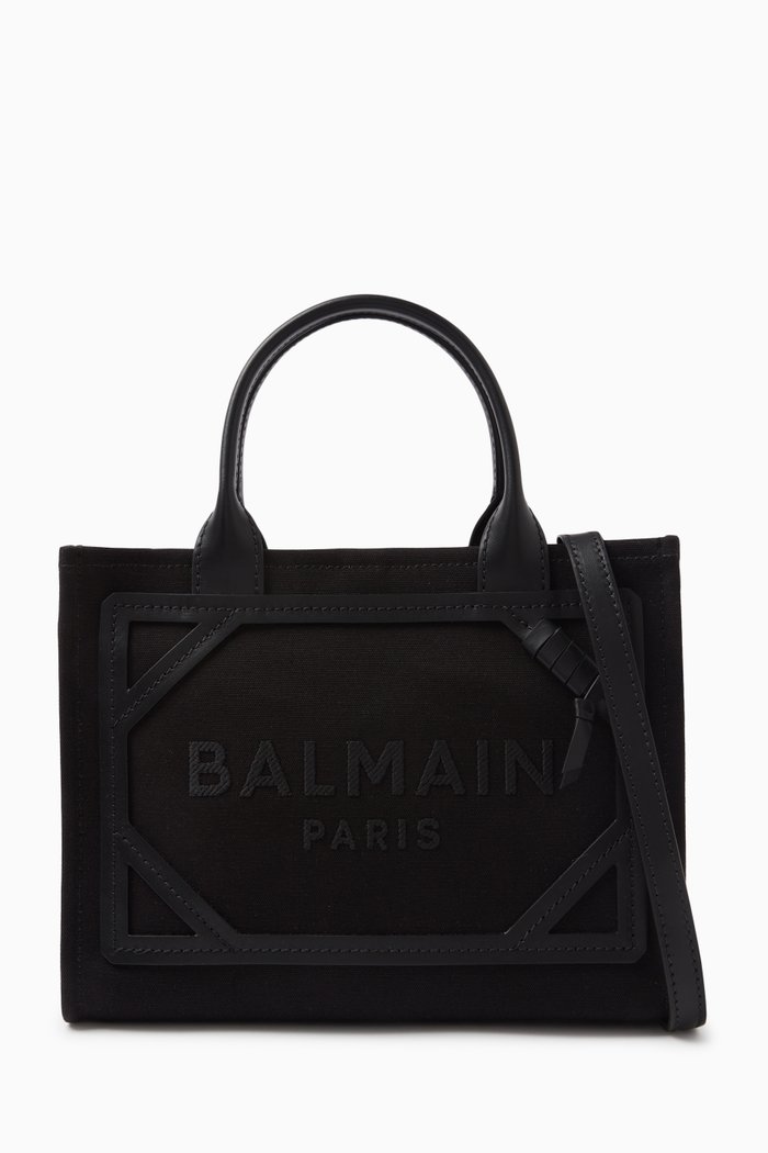 

Small B-Army Shopper Tote Bag in Canvas & Leather, Black