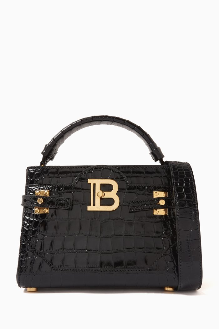 

B-Buzz Top-handle Bag in Croc-embossed Leather, Black