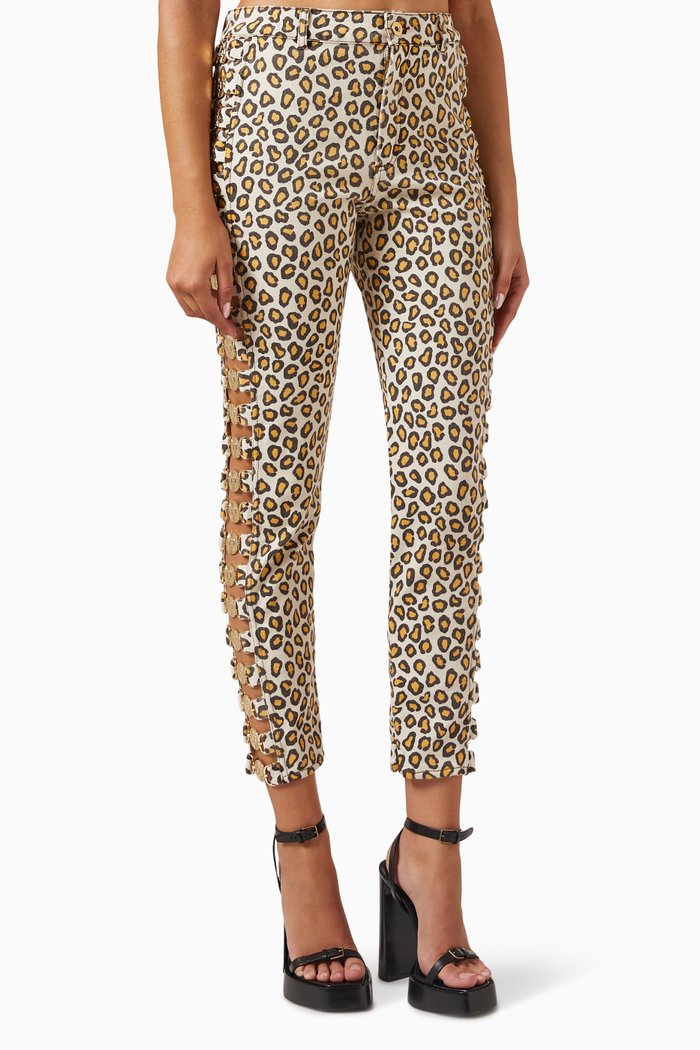 

Leopard-print Pants in Denim, Brown