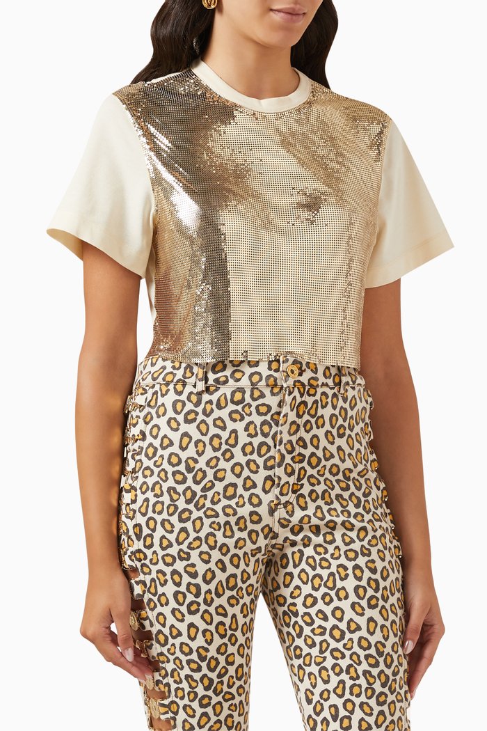 

Embellished Crop Top in Mesh & Jersey, Neutral