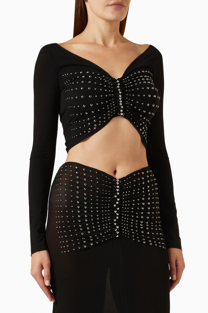 

Stud Embellished Crop Top in Jersey, Black