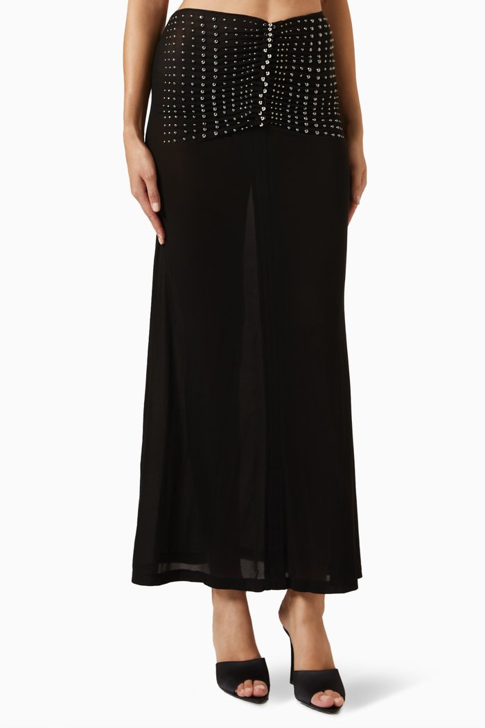

Stud Embellished Maxi Skirt in Jersey, Black