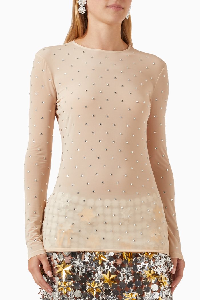 

Crystal-embellished Top in Sheer Mesh, Neutral