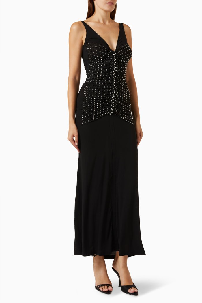 

Stud Embellished Maxi Dress in Jersey, Black
